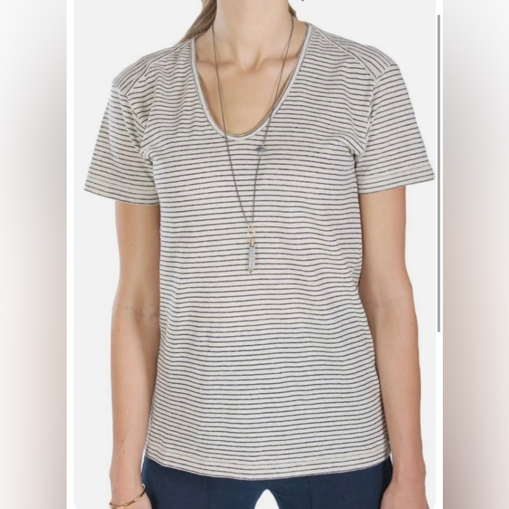 Rag & Bone Anya Striped Linen Short Sleeve Tee Shirt
